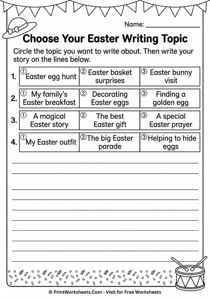 easter writing prompts circle correct answer worksheet elementary 2nd 3rd 4th grade free printable writing choices