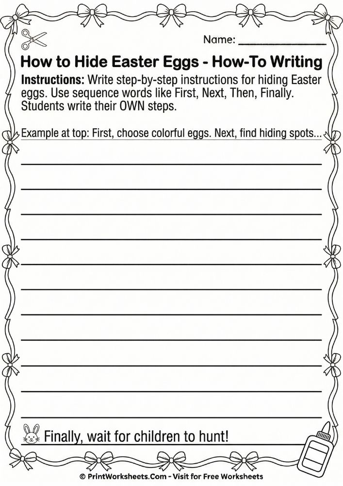 easter writing prompts cut paste worksheet elementary 2nd 3rd 4th grade free printable story sequencing