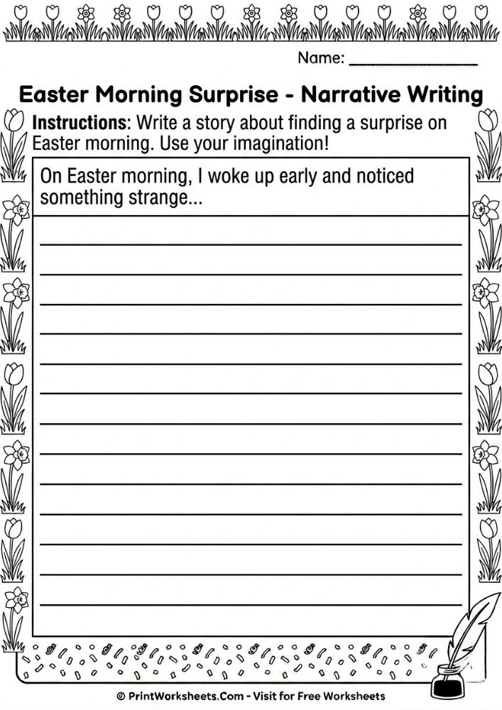 easter writing prompts matching worksheet elementary 2nd 3rd 4th grade free printable story elements practice