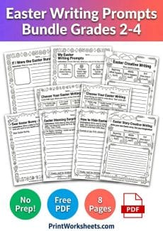 Easter Worksheet - Easter Writing Prompts Worksheets Elementary – 8 Page PDF Bundle | Free Printable