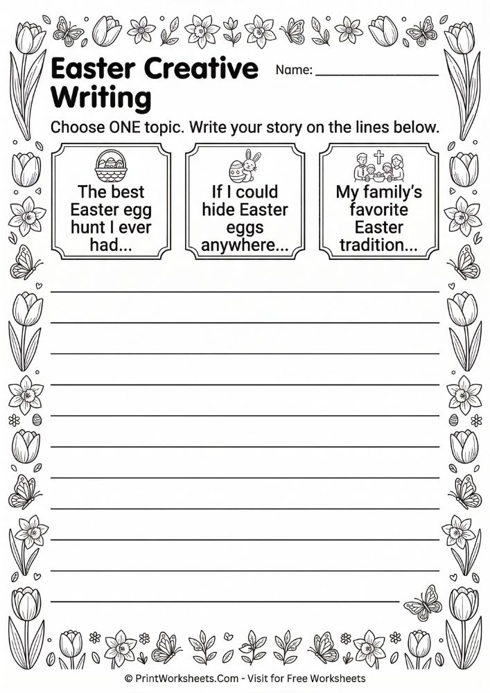 Easter Writing Prompts Worksheets Elementary – 8 Page PDF Bundle - Worksheet Image