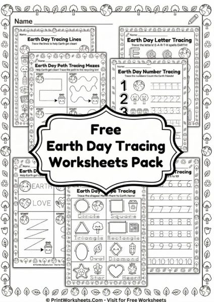 Free Earth Day Tracing Worksheets for Preschool PDF
