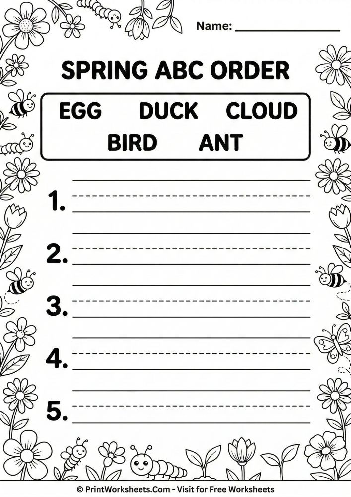 spring-abc-order-write-words Spring ABC order write words Alphabetical Worksheet
