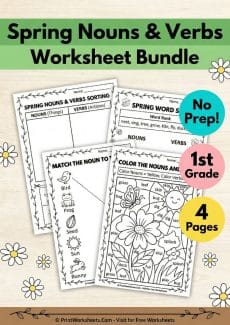 Holiday Worksheets Worksheet - Spring Nouns and Verbs Sorting Worksheets for 1st Grade | Free Printable