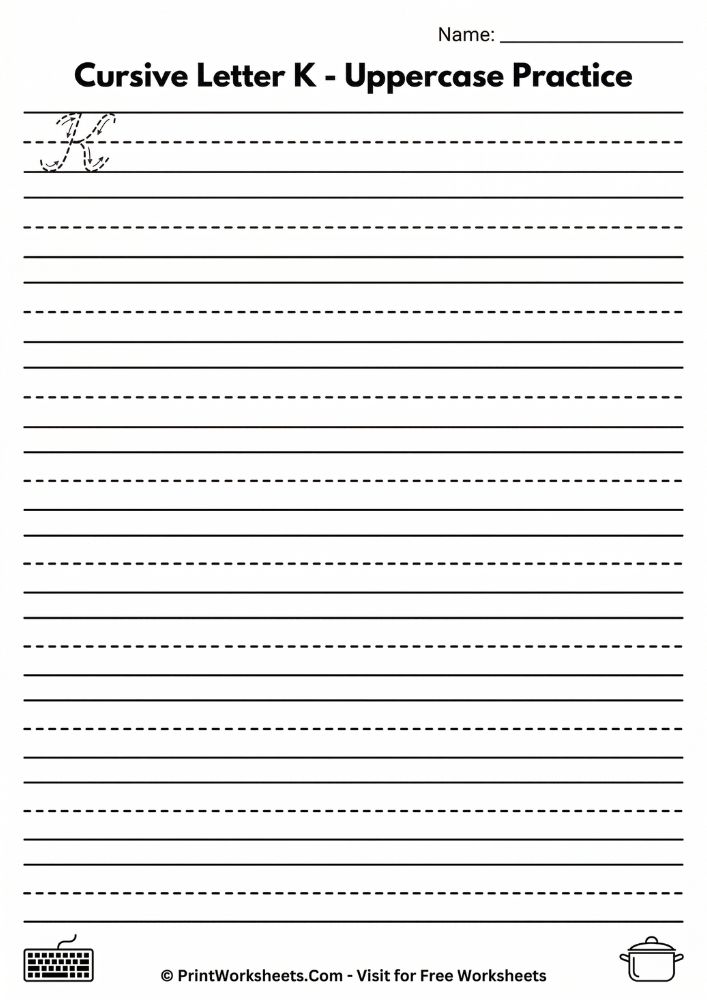 Uppercase cursive K practice page