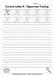 Uppercase cursive K tracing worksheet