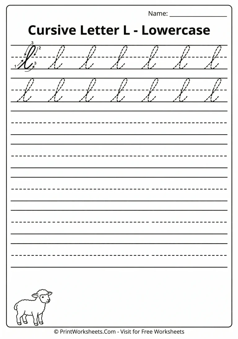 Lowercase cursive l tracing practice