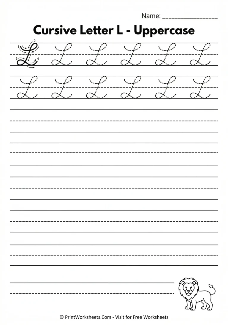 Uppercase cursive L tracing worksheet