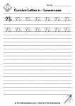 Lowercase cursive n tracing worksheet free printable