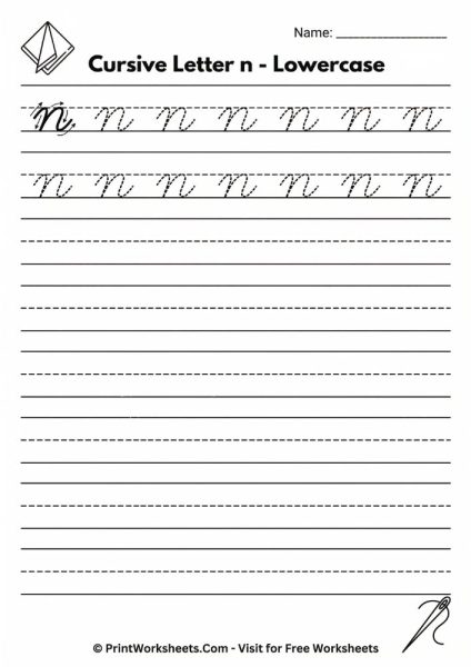 Cursive Letter N Worksheet – Free Printable Upper & Lowercase PDF