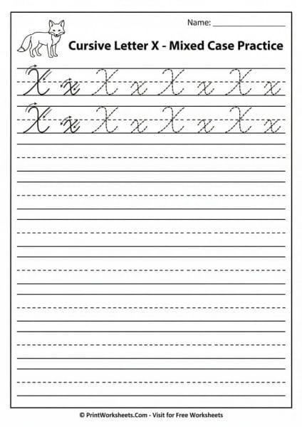 Cursive Letter X Worksheet Free Printable | PrintWorksheets