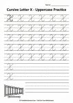 Uppercase cursive letter X practice worksheet with guided tracing and stroke direction arrows for elementary students