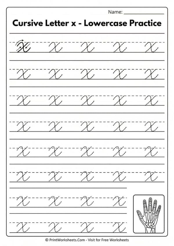 X In Handwriting Cursive Letter X Worksheet Free Printable | PrintWorksheets