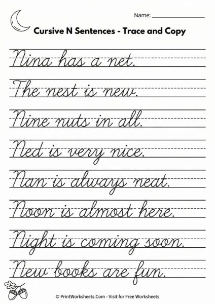 Cursive Letter N Worksheet – Free Printable Upper & Lowercase PDF