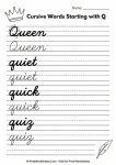 cursive writing Q Word tracing practice pdf