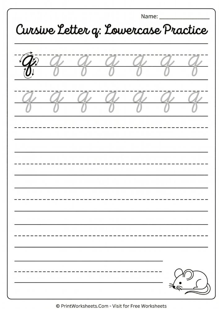 cursive writing Q Word tracing practice lowercase