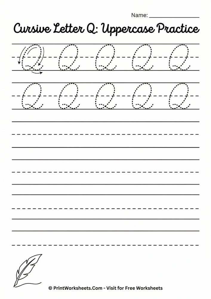 cursive writing Q Word tracing practice