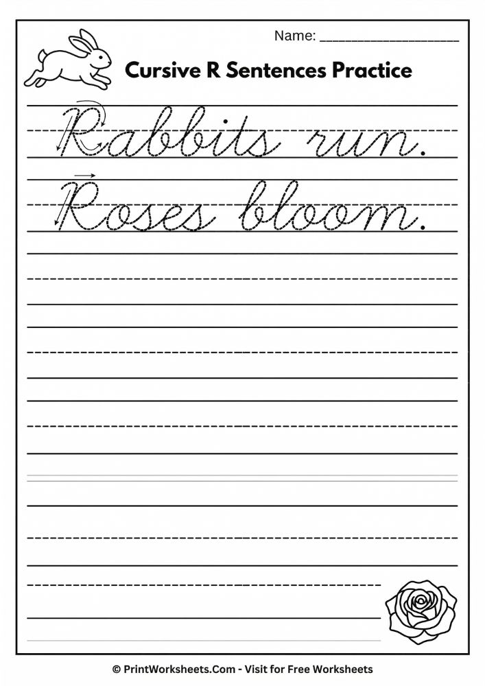 cursive r in sentence worksheet