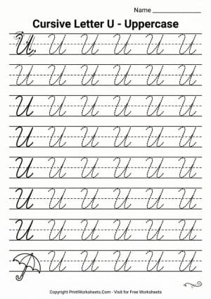 Cursive Letter U Worksheet – Free Printable PDF for Kids
