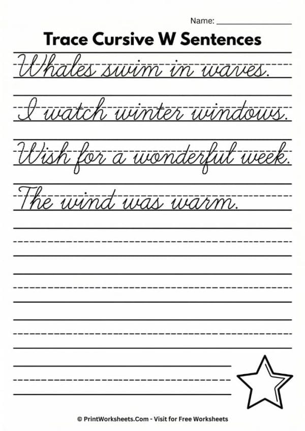 Cursive Letter W Worksheet Free Printable – PDF