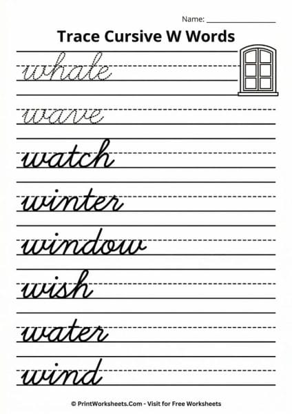 Cursive Letter W Worksheet Free Printable – PDF