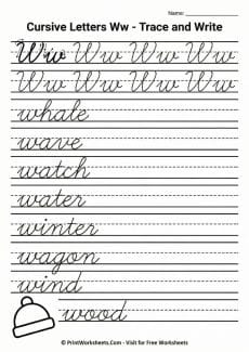 Cursive Letter W Worksheet Free Printable – PDF