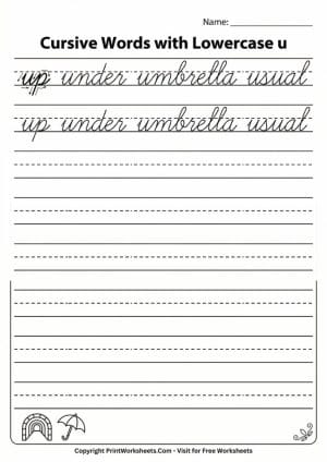 Cursive Letter U Worksheet – Free Printable PDF for Kids