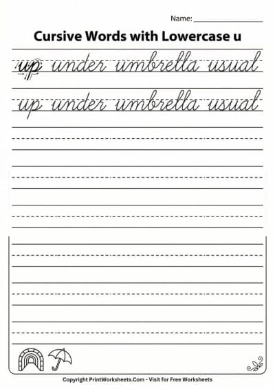 Cursive Letter U Worksheet – Free Printable PDF for Kids