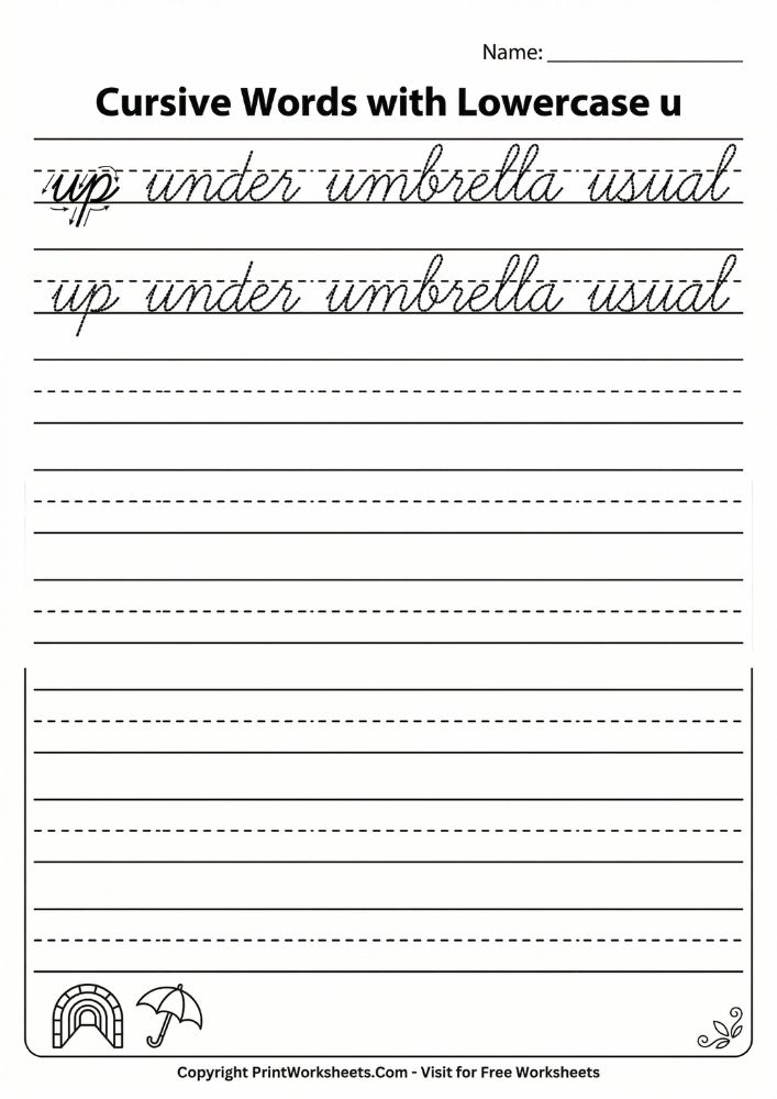 Cursive_u_Words_Tracing_-_Lowercase_Practice Free Cursive Letter U Worksheet – Uppercase & Lowercase Practice PDF - Worksheet Image
