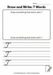 Draw and write cursive T activity - creative handwriting practice worksheet for letter T words