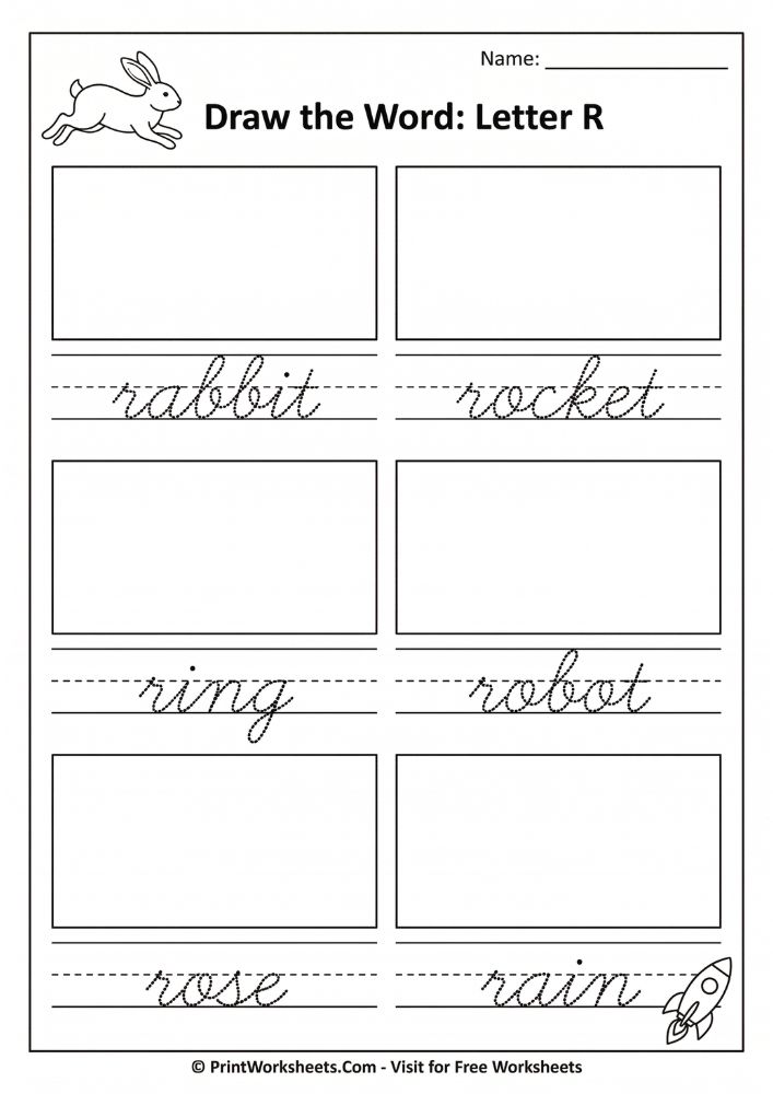 cursive r drawing and writing worksheet