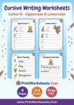 Cursive letter K worksheet bundle free printable pdf