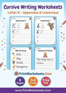 Cursive Writing Worksheet - Free Cursive Letter K Worksheet PDF for 3rd Grade | Free Printable