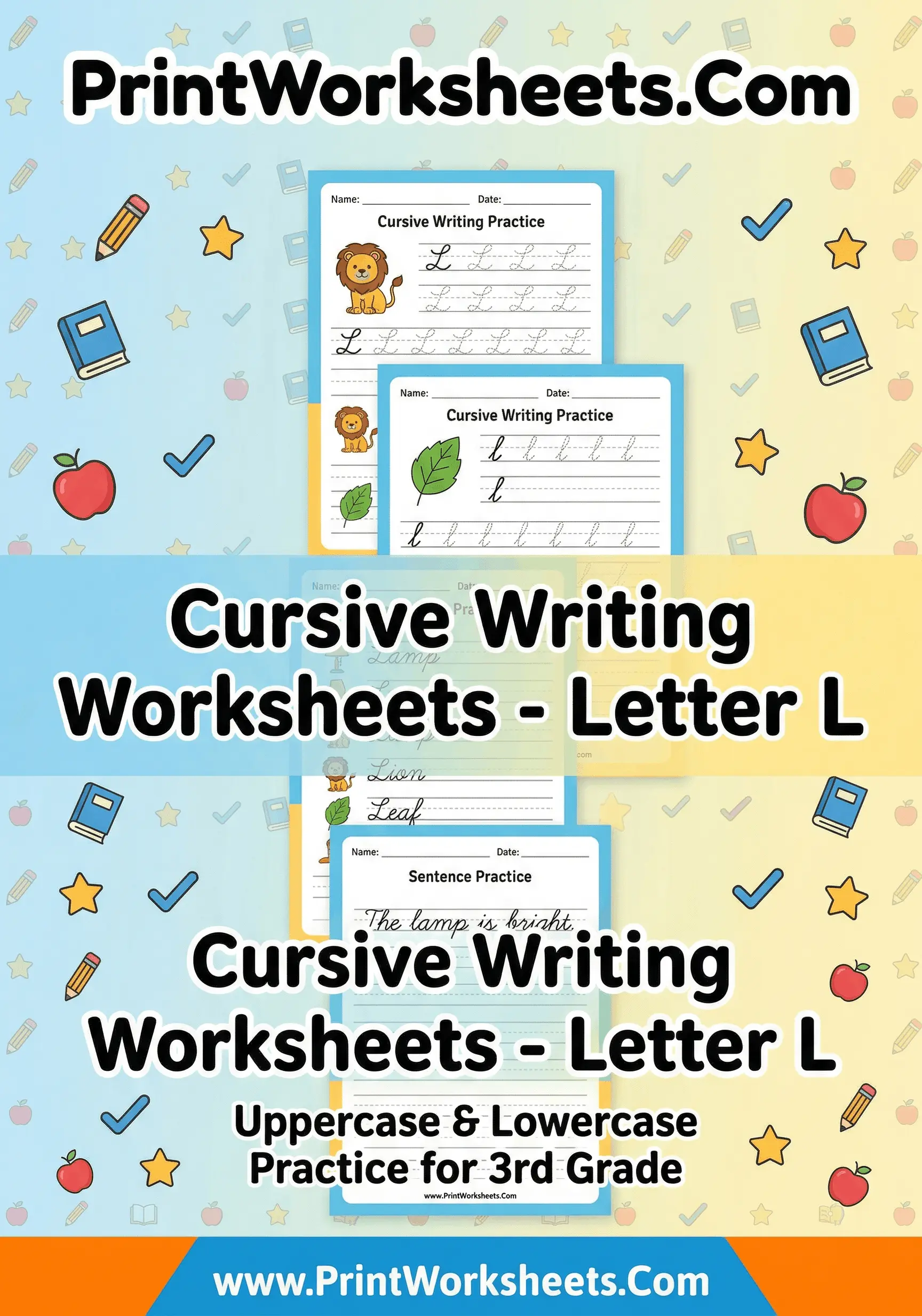 Cursive Writing Worksheet - 3rd Grade Cursive Letter L Worksheets – Uppercase & Lowercase PDF | Free Printable
