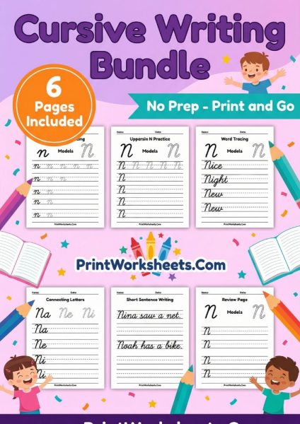 Cursive Letter N Worksheet – Free Printable Upper & Lowercase PDF