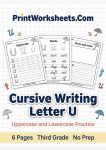 Free cursive letter U worksheets bundle - uppercase lowercase tracing and words practice for 3rd grade handwriting