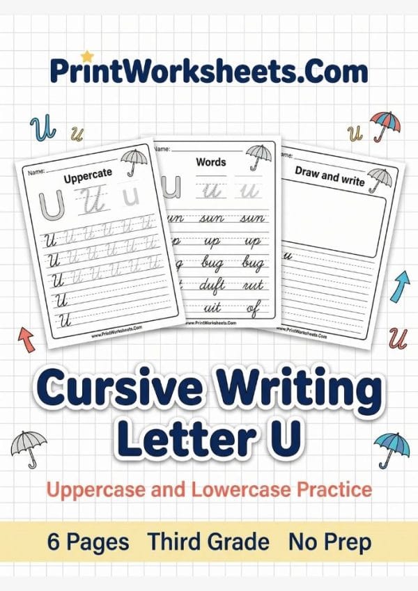 Cursive Letter U Worksheet – Free Printable PDF for Kids