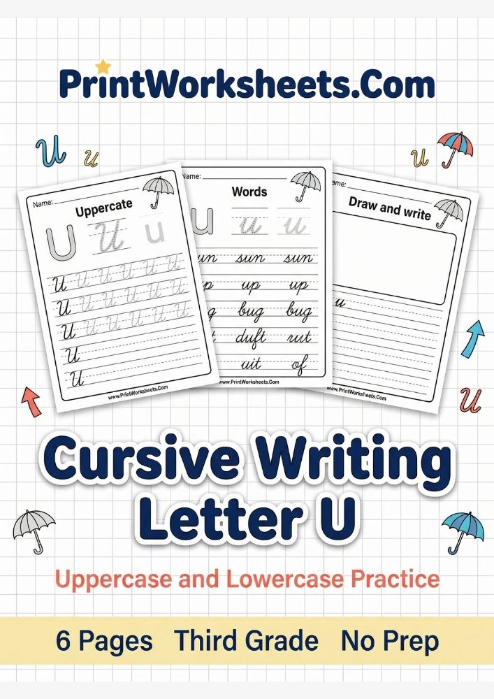 Cursive Writing Worksheet - Free Cursive Letter U Worksheet – Uppercase & Lowercase Practice PDF | Free Printable