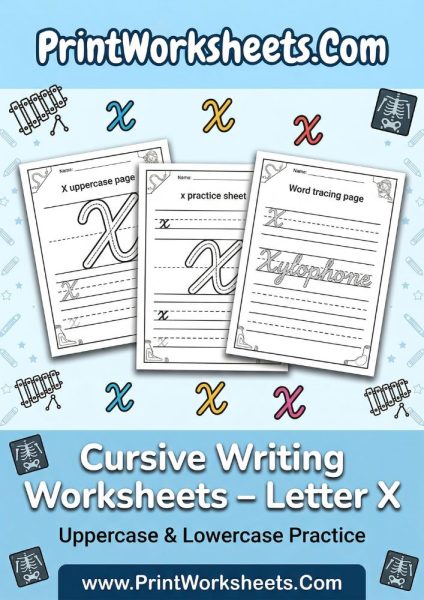Cursive Letter X Worksheet: Free Uppercase & Lowercase PDF