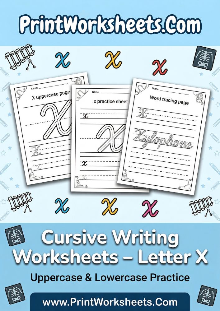 Cursive Writing Worksheet - Cursive Letter X Worksheet: Free Uppercase & Lowercase PDF | Free Printable