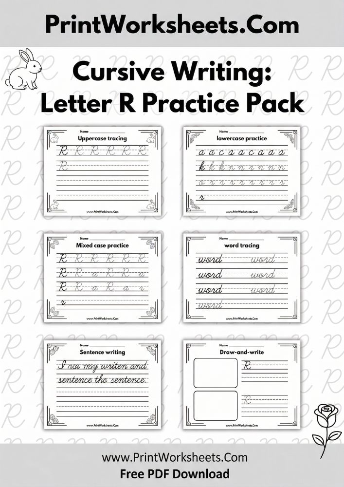 Cursive Writing Worksheet - Free Cursive Letter R Worksheet – Uppercase & Lowercase Practice | Free Printable