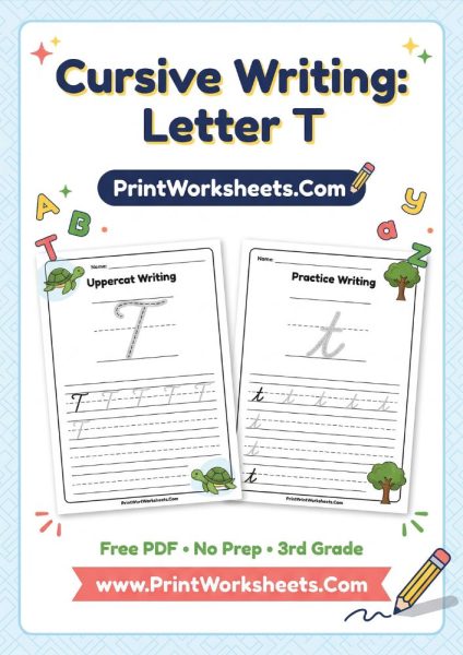 Free Cursive Letter T Worksheet – Uppercase & Lowercase Practice PDF