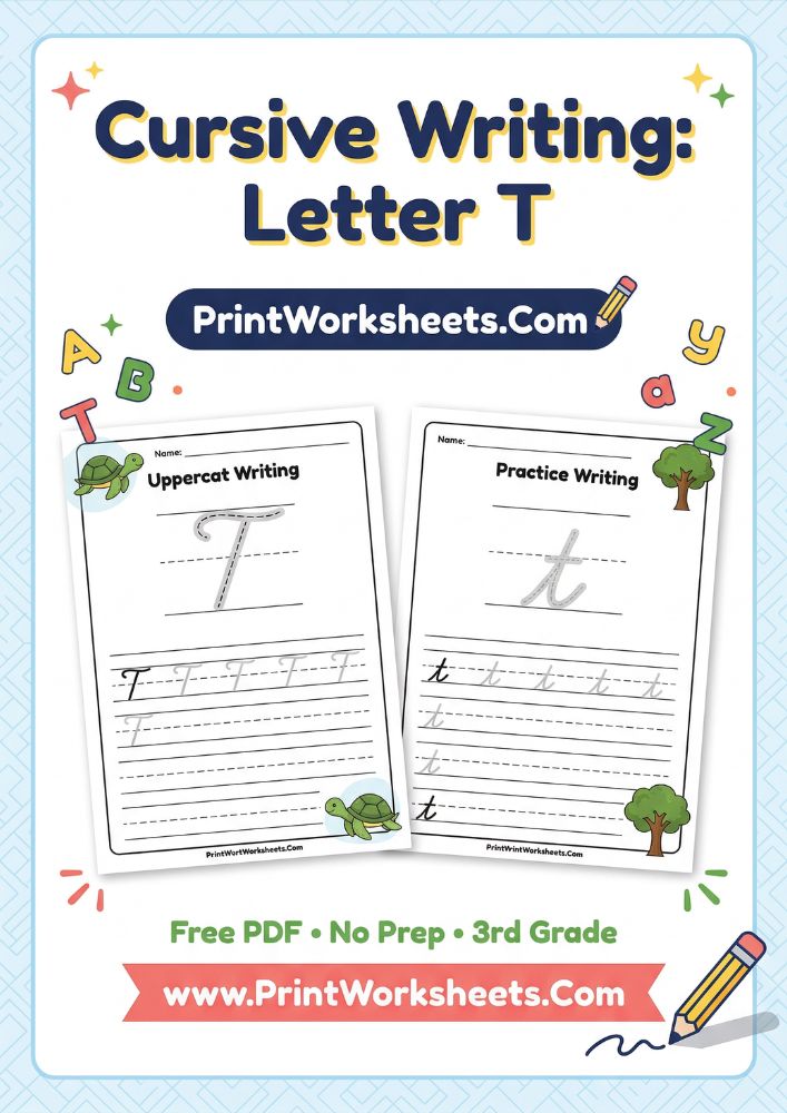 Cursive Writing Worksheet - Free Cursive Letter T Worksheet – Uppercase & Lowercase Practice PDF | Free Printable