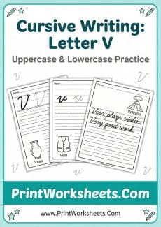 Cursive Writing Worksheet - Free Cursive Letter V Worksheet – Uppercase & Lowercase Practice PDF | Free Printable