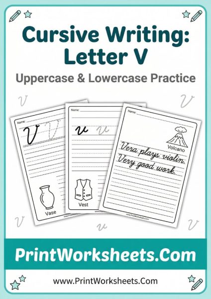 Free Cursive Letter V Worksheet – Uppercase & Lowercase Practice PDF