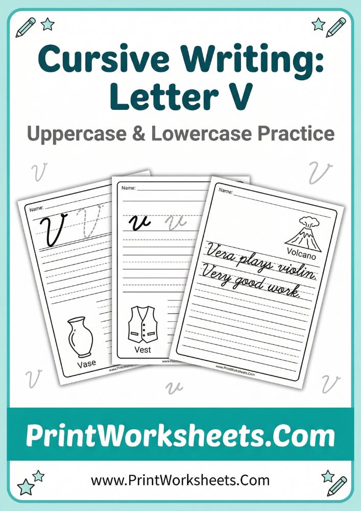 Cursive Writing Worksheet - Free Cursive Letter V Worksheet – Uppercase & Lowercase Practice PDF | Free Printable