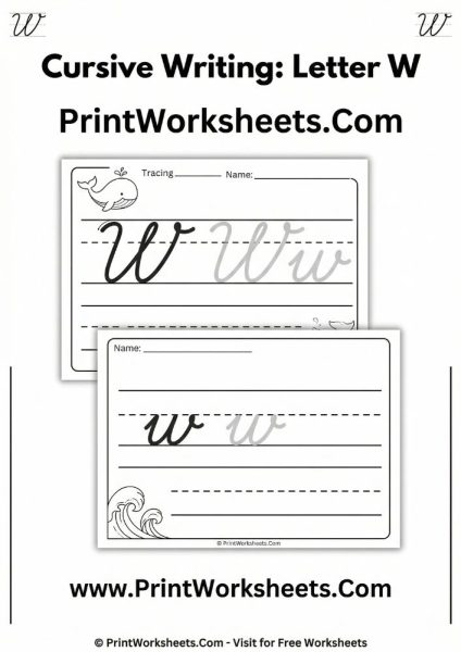 Free Cursive Letter W Worksheet – Uppercase & Lowercase PDF