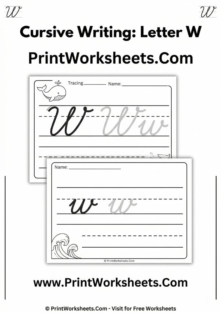 Cursive Writing Worksheet - Free Cursive Letter W Worksheet – Uppercase & Lowercase PDF | Free Printable