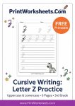 cursive Z worksheet A4 PDF free