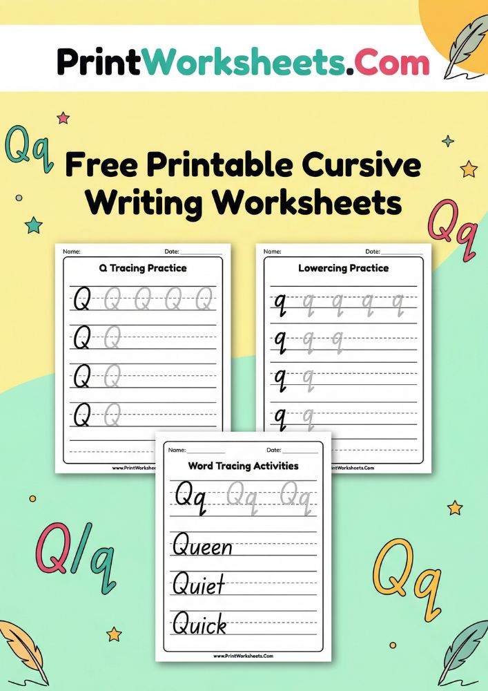 Cursive Writing Worksheet - Free Cursive Letter Q Worksheet – Uppercase & Lowercase Practice | Free Printable
